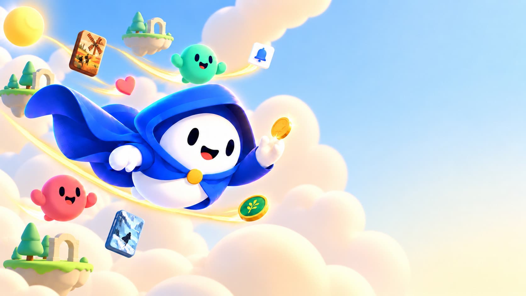 Virgil flying through the story-filled sky from the Tome design brief